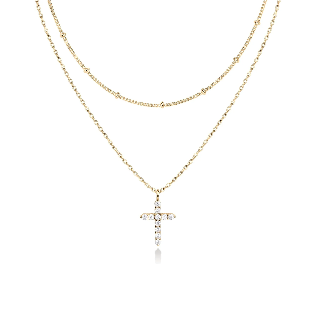 14K Gold-Plated Layered Necklace – Cubic Zirconia Pendant for Women