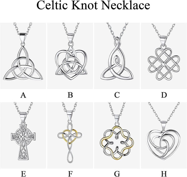 925 Sterling Silver Good Luck Irish Celtic Knot Necklaces Vintage Triangle/Cross/Round Pendant Necklaces Gift for Women
