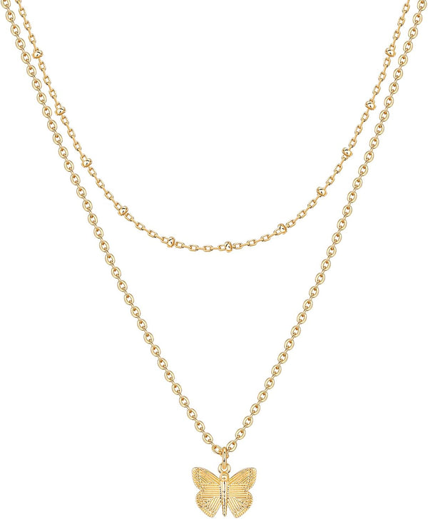 14K Gold Plated Layering Necklaces for Women, Cute Motif Pendants