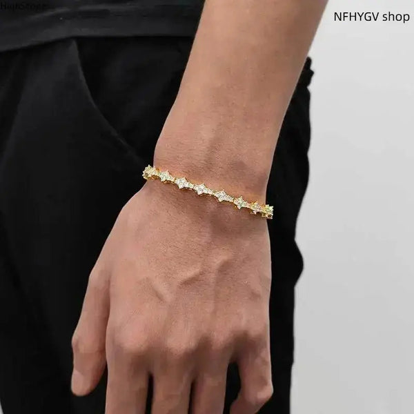 Wrist Jewelry, 6.5Mm Gold Plated CZ Tennis Bracelet, Classic Unisex Ornament, Fine Polished Accessory, Timeless Elegant Wear for Leisure Time, Events and Everyday Styling for Men and Women