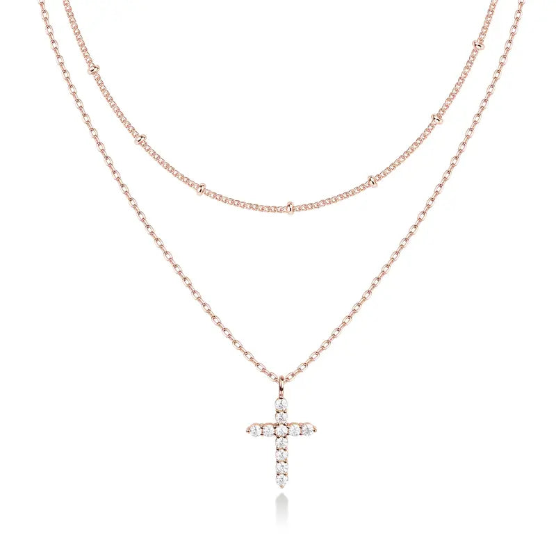 PAVOI 14K Gold Plated Layered Cross Pendant Necklace - Layering Necklaces for Women - Dainty Minimalist Design Pendant