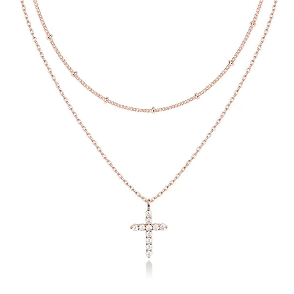PAVOI 14K Gold Plated Layered Cross Pendant Necklace - Layering Necklaces for Women - Dainty Minimalist Design Pendant
