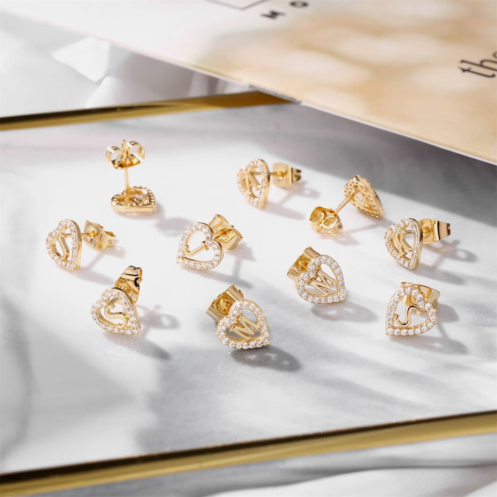 4 5 6 7 8 9 10 11 12 13 14 15 16 Year Old Birthday Gifts for Tween Teen Teenage Girl Gift Idea Cz Initial A-Z Heart Stud Earrings for Women Jewelry