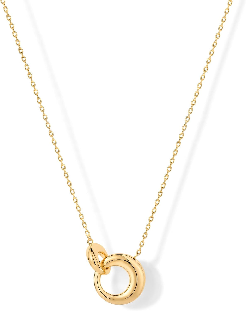 14K Gold Plated Dainty Interlock Pendant Necklace for Women | Circle Link Pendant Necklaces