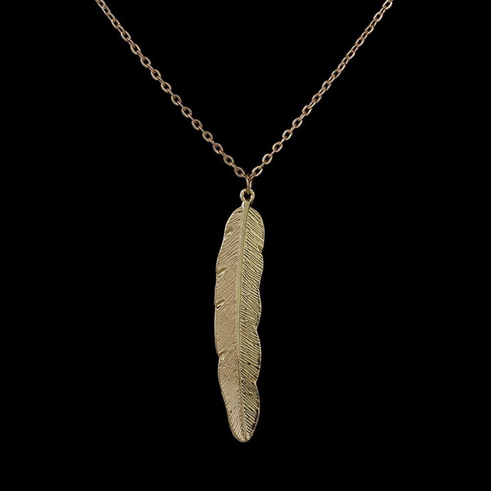 Vintage Simple Feather Pendant Necklaces Women Long Necklace Colar Jewelry Gifts