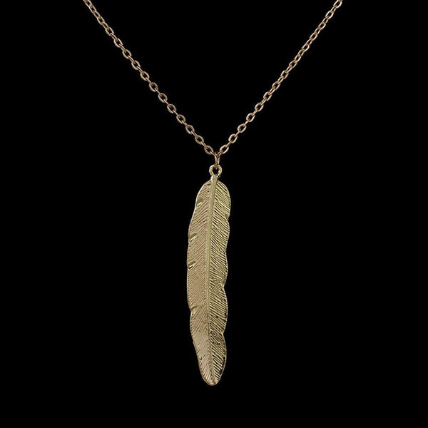 Vintage Simple Feather Pendant Necklaces Women Long Necklace Colar Jewelry Gifts