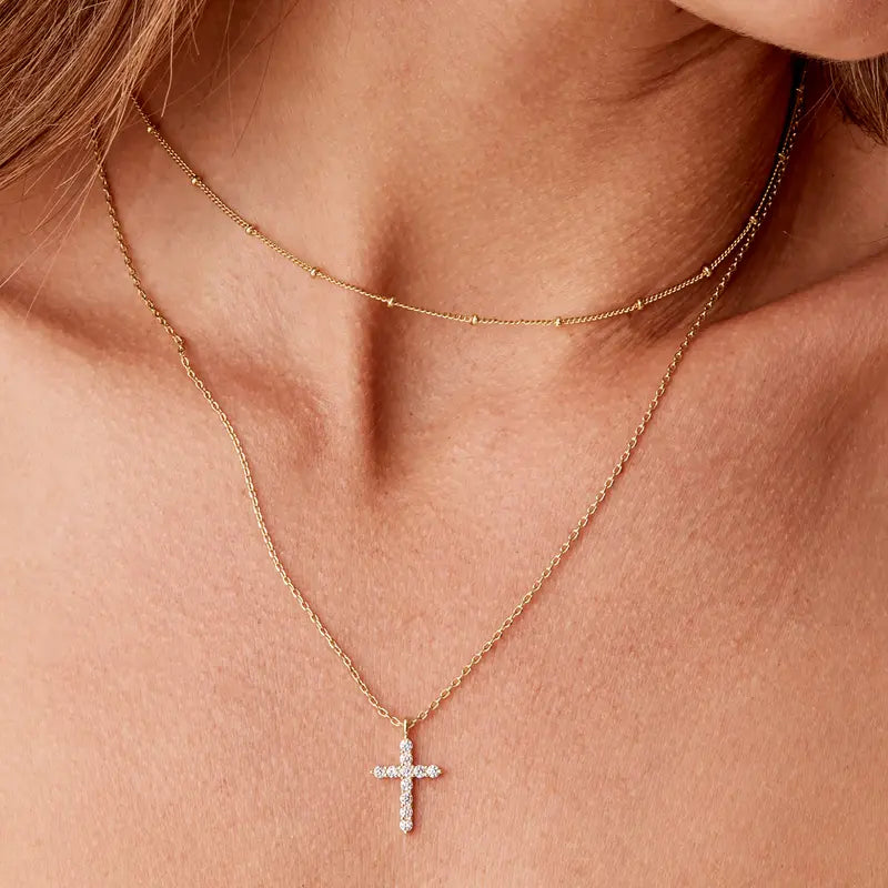 PAVOI 14K Gold Plated Layered Cross Pendant Necklace - Layering Necklaces for Women - Dainty Minimalist Design Pendant
