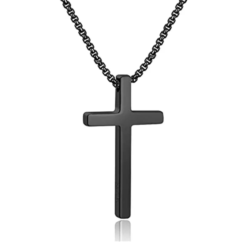 Men'S Stainless Steel Plain Cross Pendant Necklace in Black/Silver/Gold, Box Chain 18 Inches