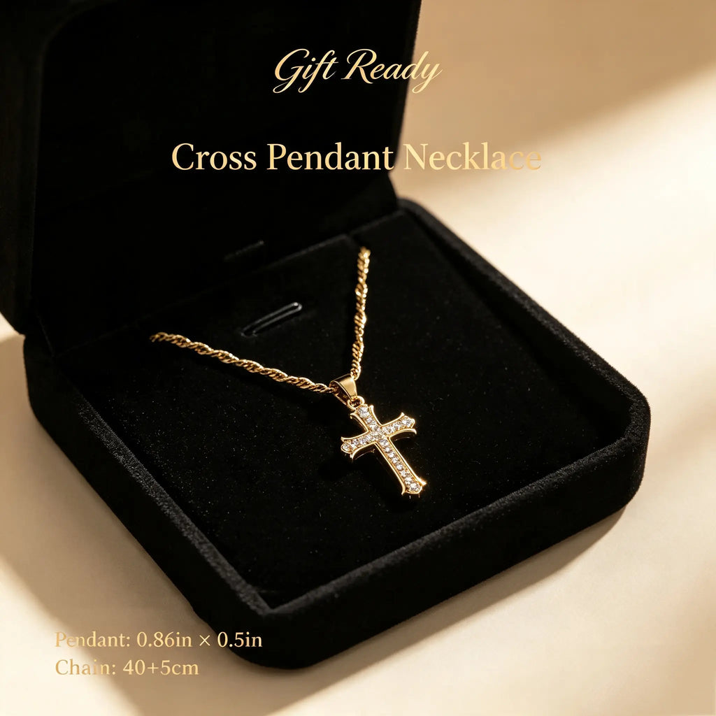 Gold Full Pave Cross Necklace - Twisted Rope Style, Chain Jewelry Necklaces for Elegant Occasions
