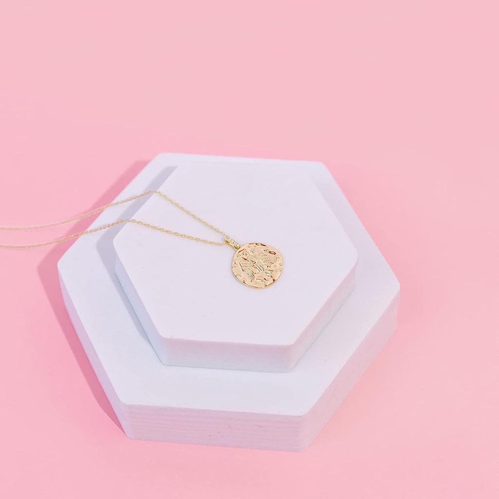 14K Gold Plated Engraved Coin Pendant Necklaces for Women