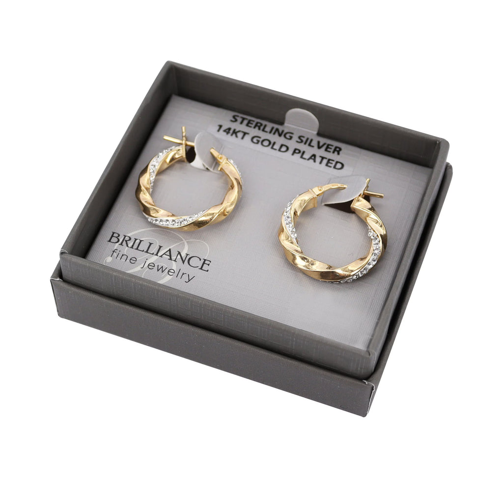 14K Gold Plated Crystal Twisted Hoop Earrings for Women – Elegant Round Statement Earrings