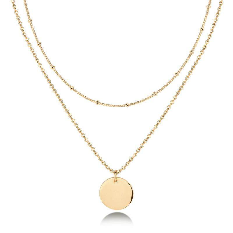 PAVOI 14K Gold Plated Women'S Minimalist Layered Coin Pendant Necklace