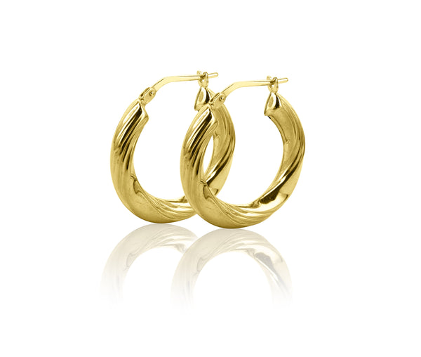 Women'S 14K Gold Plated Sterling Silver Twisted Ribbed Hoop Adults Earrings