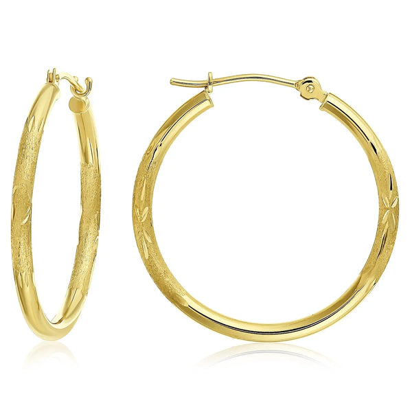 14K Solid Gold Hoops, Fancy Hand Engraved Hoop Earrings by TILO Jewelry, 2Mm Thin, Designed in New York City, by TILO Jewelry