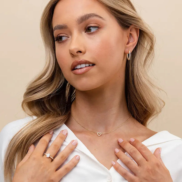 PAVOI Cubic Zirconia Heart Necklace - 14K Gold Plated Cute Dainty Love Pendant Necklaces for Women - Choker Heart Pendant Necklace Jewelry Gifts