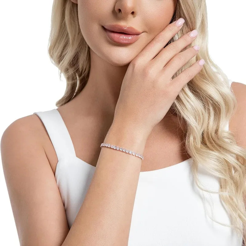 Tennis Bracelets for Women 18K Gold Plated 4Mm Zirconia Crystal Adjustable Silver Rose Gold Bracelets Gift Wedding Party Jewelry