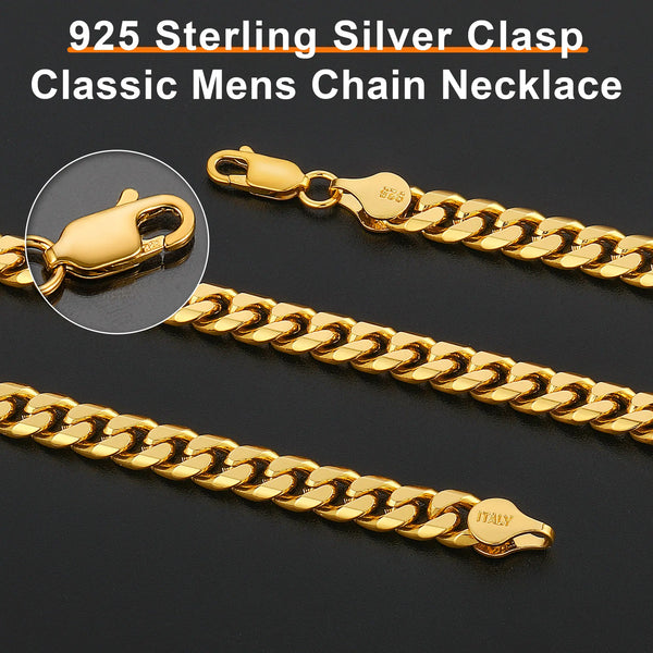 14K Golden Plated Clasp 3/5/6MM Cuban Link Chain Necklace for Men Women Diamond Cut 16/18/20/22/24/26/28/30 Inches Accessories Women Cuban Link