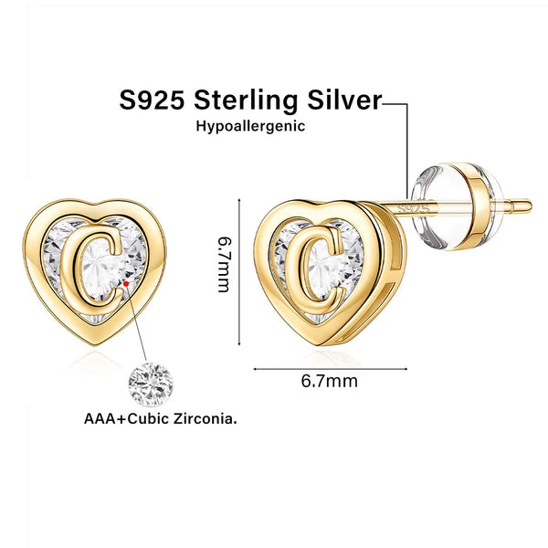 14K Gold Plated Initial Heart Stud Earrings for Teens Little Girls Daughter Granddaughter Niece Jewelry Birthday Gifts for Women