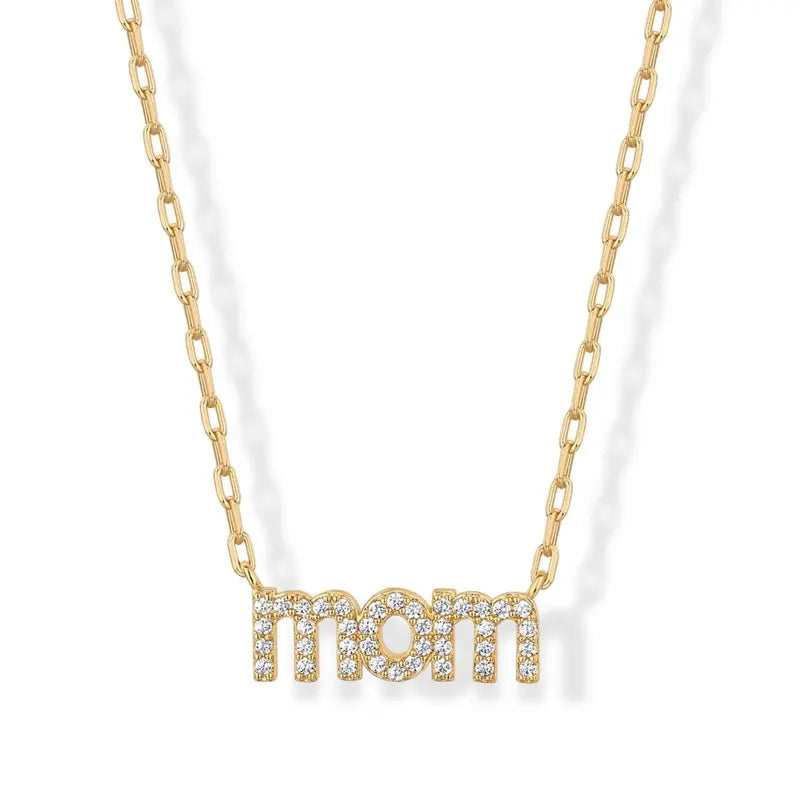 PAVOI 14K Gold Plated Mom Necklace for Women - Mama Pendant Necklaces Gold Jewelry Gift for Mothers Day - Trendy Pendant New Mom Jewelry with Cubic Zirconia, Heart, Bubble Letter
