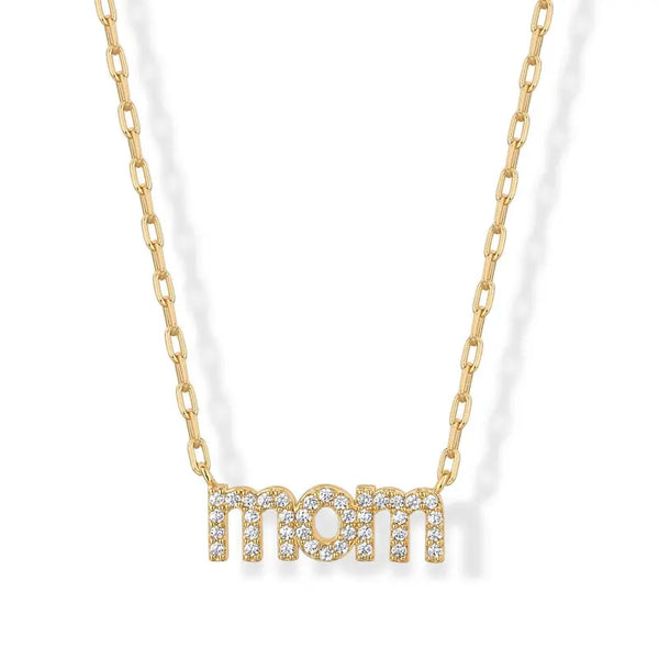 PAVOI 14K Gold Plated Mom Necklace for Women - Mama Pendant Necklaces Gold Jewelry Gift for Mothers Day - Trendy Pendant New Mom Jewelry with Cubic Zirconia, Heart, Bubble Letter