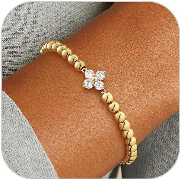 Birthstone Gold Bracelets for Women Trendy Clover Charm Bracelets
