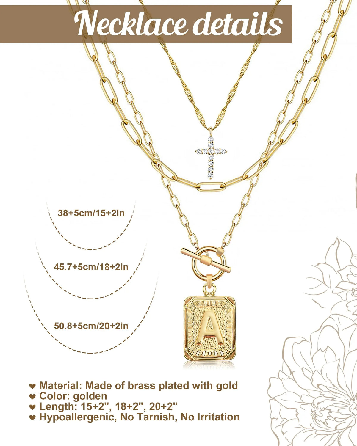 14K Gold Plated Layered Initial Necklaces for Women Trendy, Simple Cross Choker Square Letter Pendant Necklace, Paperclip Chain Necklaces Jewelry