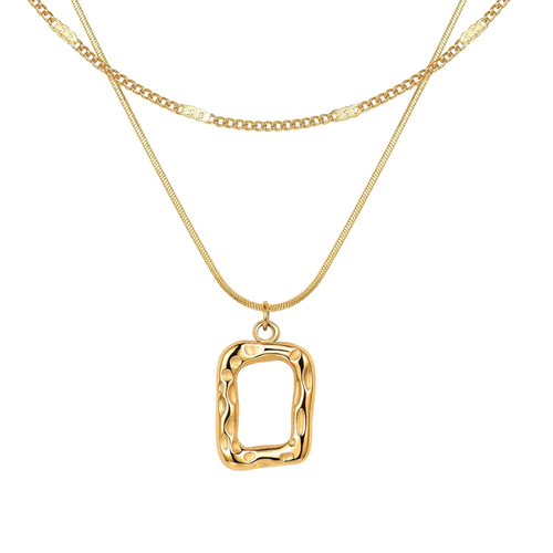 Gold Layered Necklace for Women Trendy Jewelry 14K Real Gold Plated Chunky Chain Stackable Necklaces Dainty Choker Necklaces Rectangle Square Pendant
