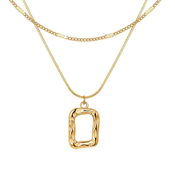 Gold Layered Necklace for Women Trendy Jewelry 14K Real Gold Plated Chunky Chain Stackable Necklaces Dainty Choker Necklaces Rectangle Square Pendant