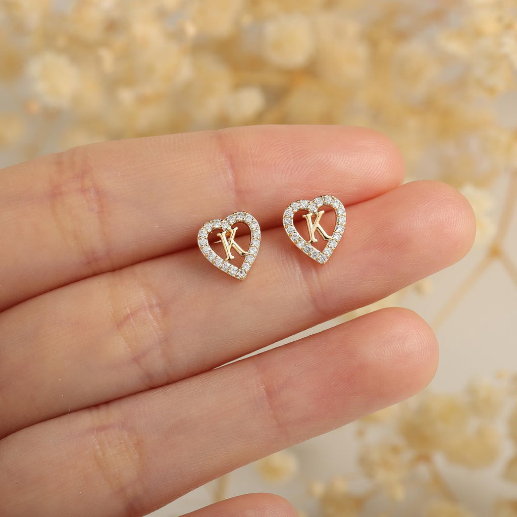 4 5 6 7 8 9 10 11 12 13 14 15 16 Year Old Birthday Gifts for Tween Teen Teenage Girl Gift Idea Cz Initial A-Z Heart Stud Earrings for Women Jewelry