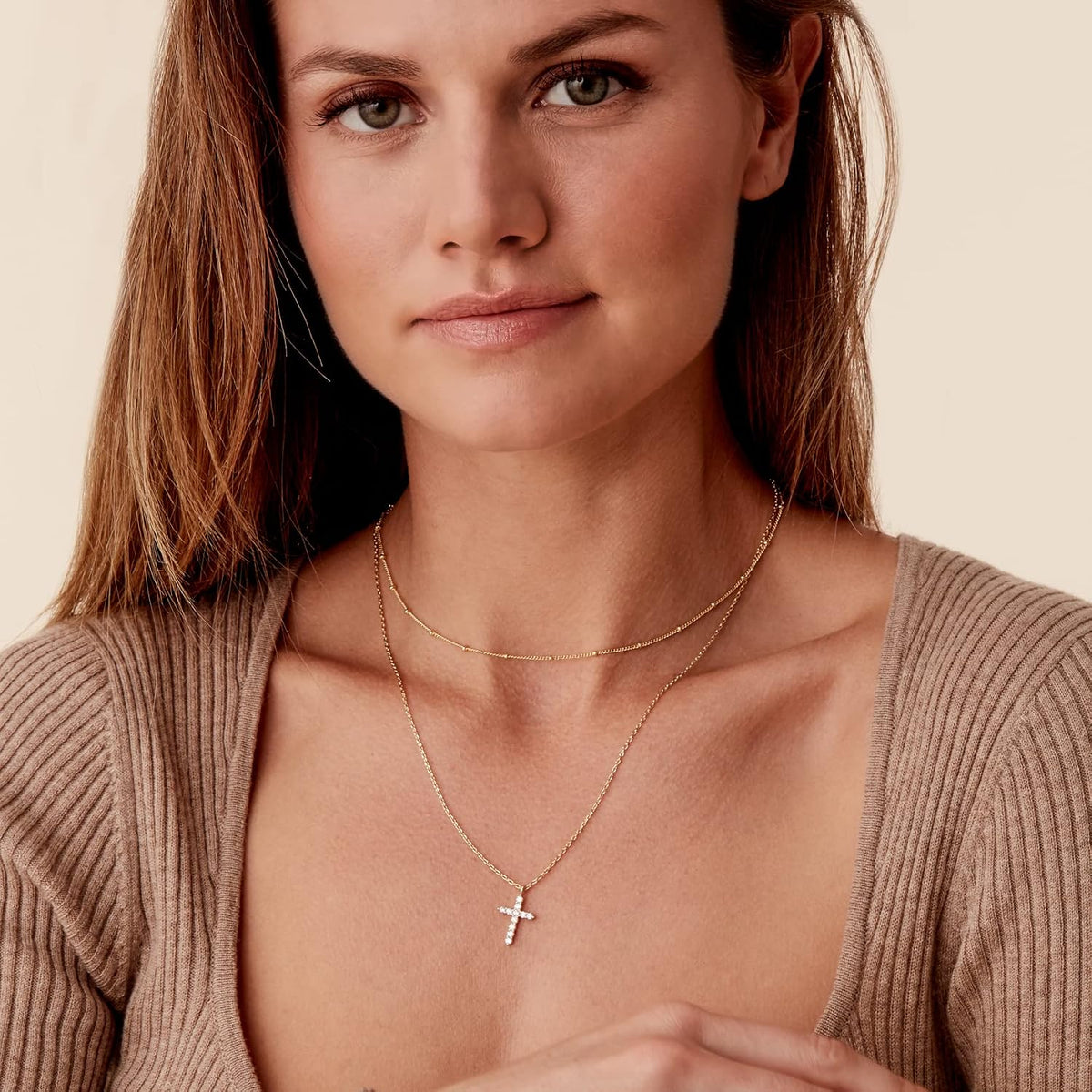 14K Gold Plated Layering Necklaces for Women, Cubic Zirconia Pendants