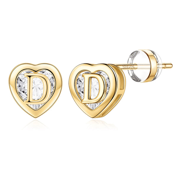 14K Gold Plated Initial Heart Stud Earrings for Teens Little Girls Daughter Granddaughter Niece Jewelry Birthday Gifts for Women