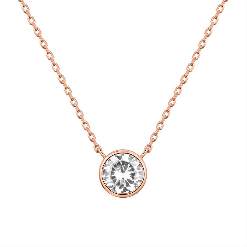 PAVOI 14K Gold Plated Circle CZ Solitaire Necklace - Dainty Elegant Bezel Pendant Necklace for Women