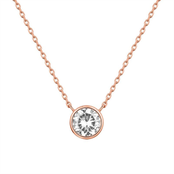 PAVOI 14K Gold Plated Circle CZ Solitaire Necklace - Dainty Elegant Bezel Pendant Necklace for Women