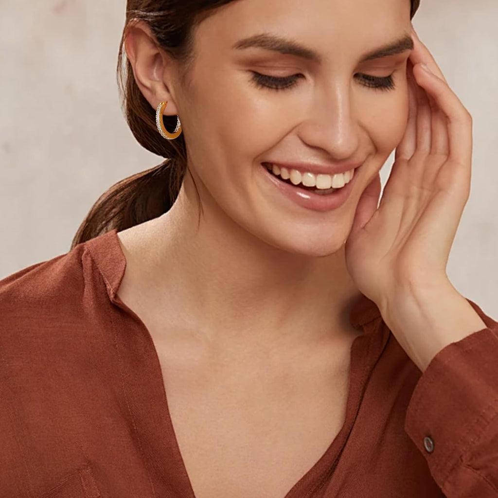 14K Gold Plated Hoop Earrings for Women, CZ Hoop Earrings