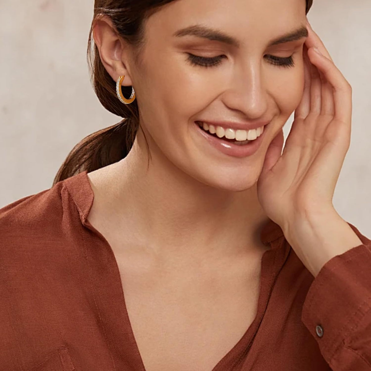 14K Gold Plated Hoop Earrings for Women, CZ Hoop Earrings