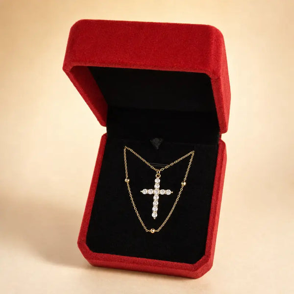 Women'S Minimalist 2-Piece Layered Cross Necklaces Set, 14K Gold Plated Stainless Steel Beaded Chain, Sparkling Cross Pendant, Costume Jewelry for Women, Necklaces for Women