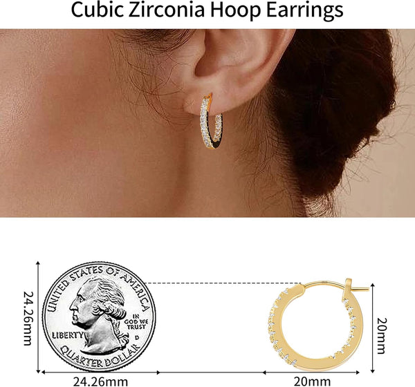 14K Gold Plated Hoop Earrings for Women, CZ Hoop Earrings