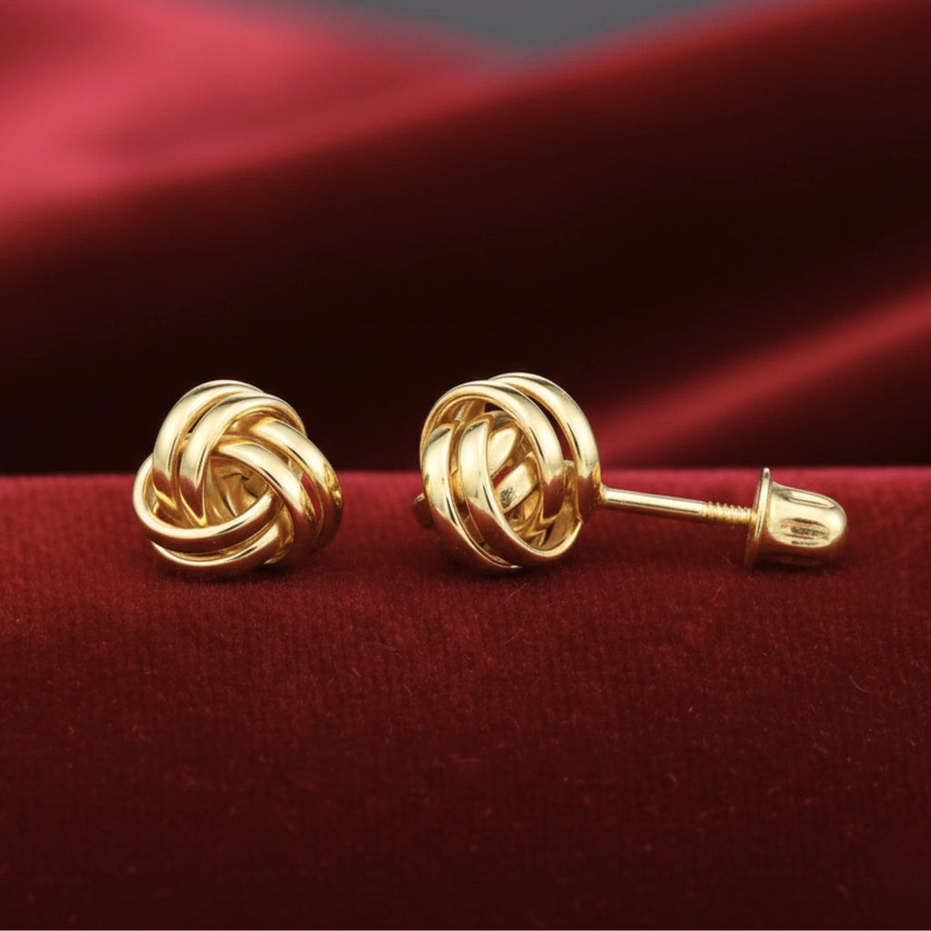 14K Yellow Gold Classic Polished Love Knot Stud Post Earrings with Secure Screw-Backs | 7MM | Women & Unisex