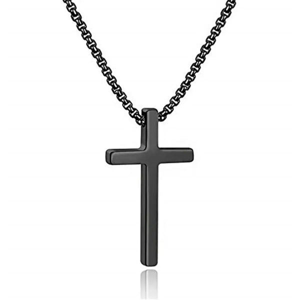 Men'S Stainless Steel Plain Cross Pendant Necklace in Black/Silver/Gold, Box Chain 18 Inches