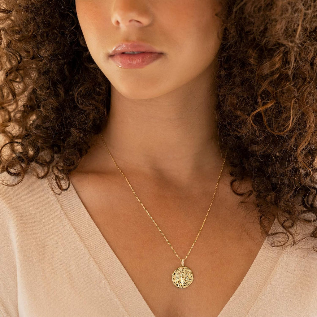 14K Gold Plated Engraved Coin Pendant Necklaces for Women