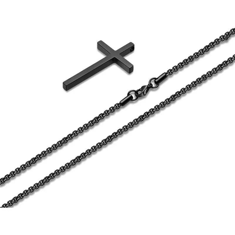 Men'S Stainless Steel Plain Cross Pendant Necklace in Black/Silver/Gold, Box Chain 18 Inches