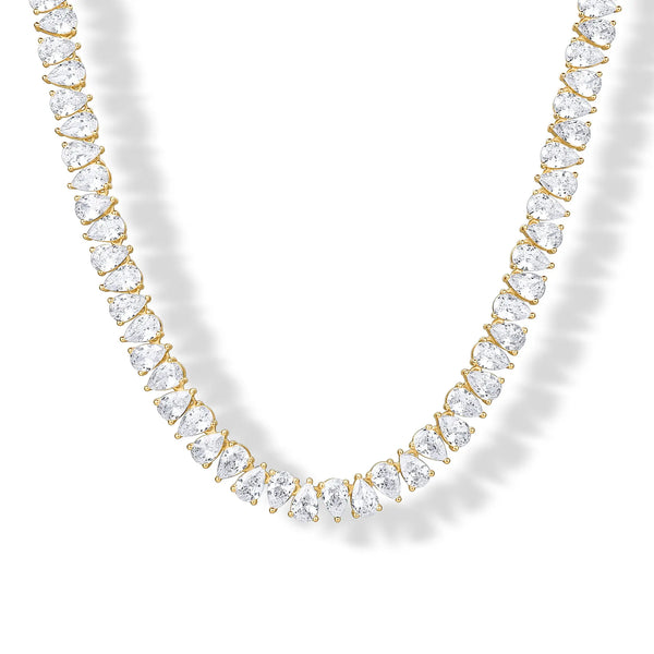 PAVOI 14K Gold Plated Pear Cubic Zirconia Tennis Necklace for Women – Tennis Chain Necklaces – Sizes 15" and 18"