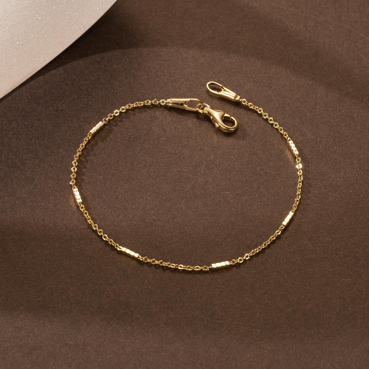 14K Gold Bracelets for Women Small Square Pillar Mens Chain Bracelet