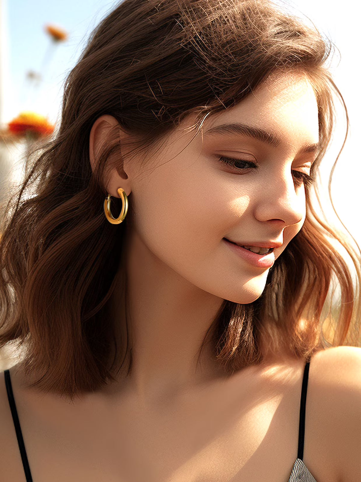 14K Gold Plated Chunky Hoop Earrings for Women – 30mm Stainless Steel Statement Hoops