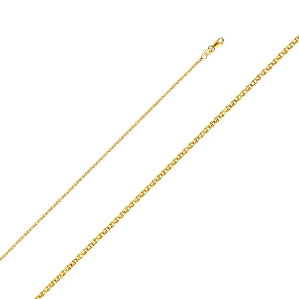 14K Yellow Gold Elephant Charm Pendant with 1.4Mm Flat Open Wheat Chain Necklace - 20"