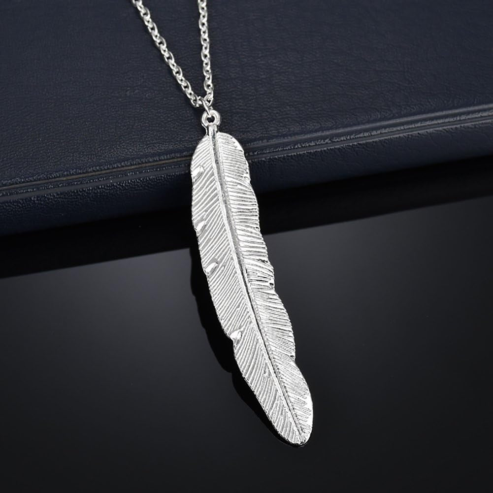 Vintage Simple Feather Pendant Necklaces Women Long Necklace Colar Jewelry Gifts