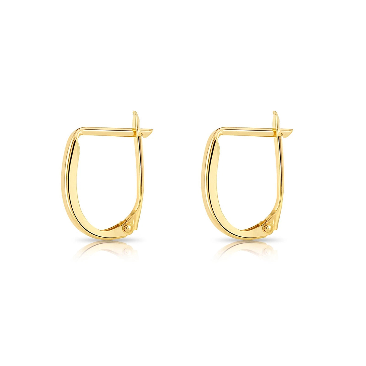 14K Yellow Gold Shiny Oval Plain Huggie Hoop Earrings | Handmade Fine Jewelry | Women & Unisex