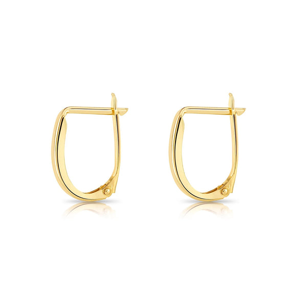 14K Yellow Gold Shiny Oval Plain Huggie Hoop Earrings | Handmade Fine Jewelry | Women & Unisex