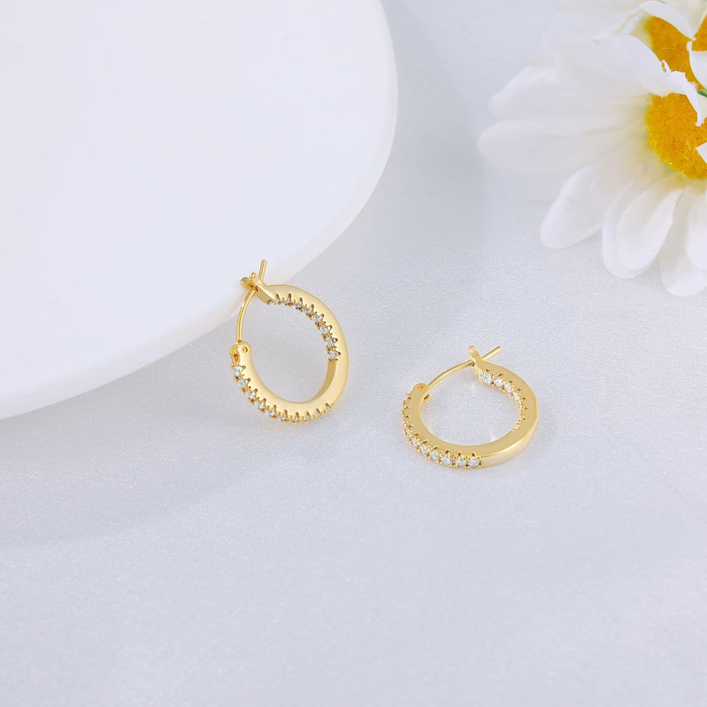 14K Gold Plated Hoop Earrings for Women, CZ Hoop Earrings