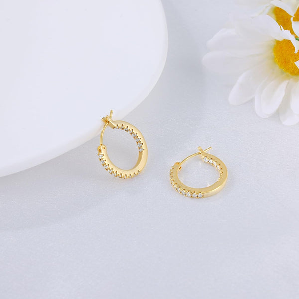 14K Gold Plated Hoop Earrings for Women, CZ Hoop Earrings